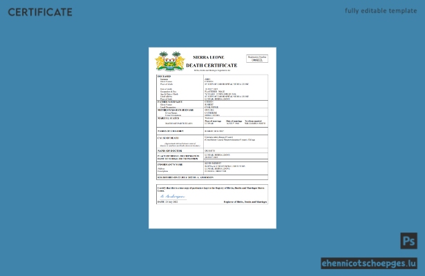 Beispiel einer Sterbeurkunde aus Sierra Leone (Word- und PDF-Datei)